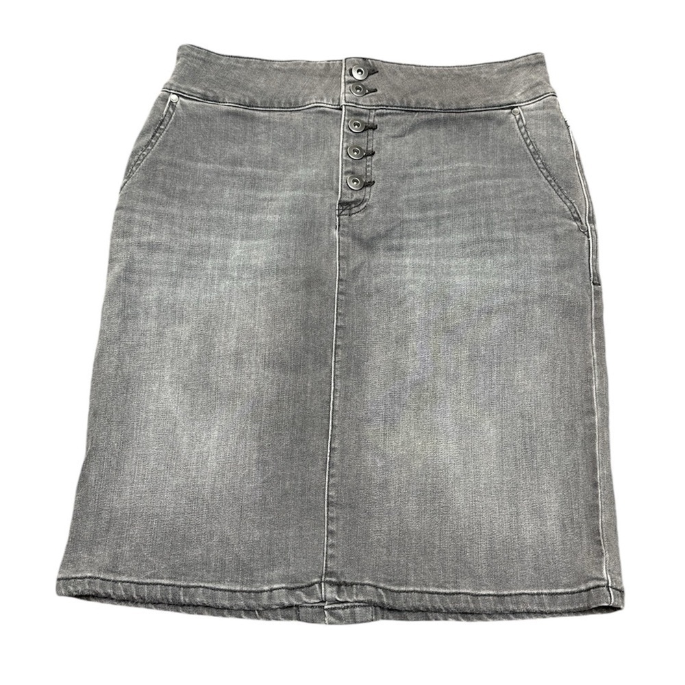 Prana Charcoal Stretch Denim Skirt Organic Cotton High Waisted Knee Length Sz 8 - Picture 4 of 9